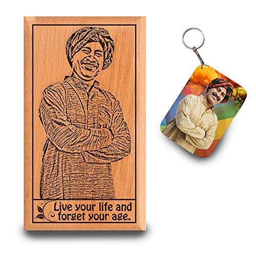 Nuzen online Wooden Photo Frame Engraved 7X4 inches(1pcs Photo Frame, 1pcs Key Ring) 1