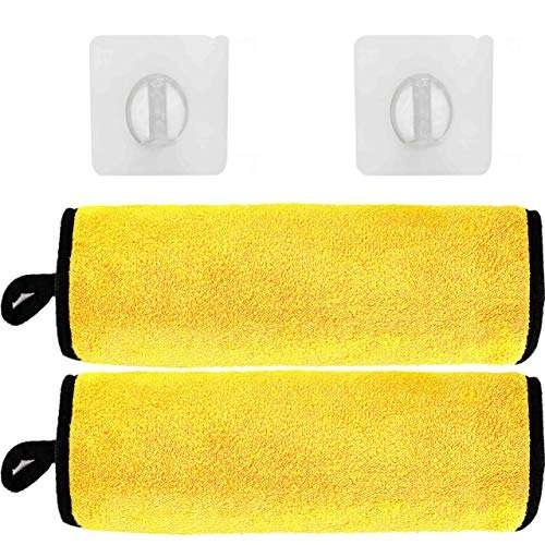 Quewdix Hanging Quick Dry Hand Towel Set with Loop- up to 800GSM and Super Absorbent Wipe Cloth Rag for Kitchen Bathroom Car (Pack of 2) (Yellow, 11.8 x 15.7 inches) 1