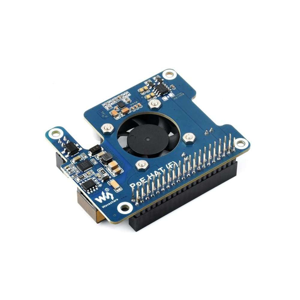 Power Over Ethernet HAT (F) for Raspberry Pi 5/CM 5 High Power Onboard Cooling Fan with Metal Heatsink Supports 802.3af/at Network Standard 4