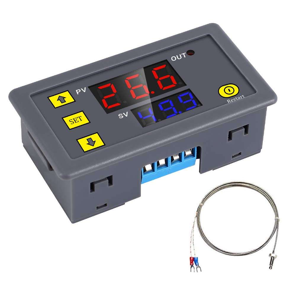 YEMIUGO Temperature Controller Module DC 12V Programmable Digital Thermometer Dual LED Display Thermometer with K-Type Thermocouple Thermostat High Precision Sensor Probe -60℃-500℃ 1