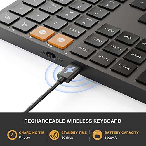 ProtoArc Backlit Wireless Keyboard, K100 2.4G Ultra Slim Wireless Illuminated Keyboard Full Size Silent Keyboard, Rechargeable, USB/Type C Connection, Natural Typing, Windows/Mac(Black) 4