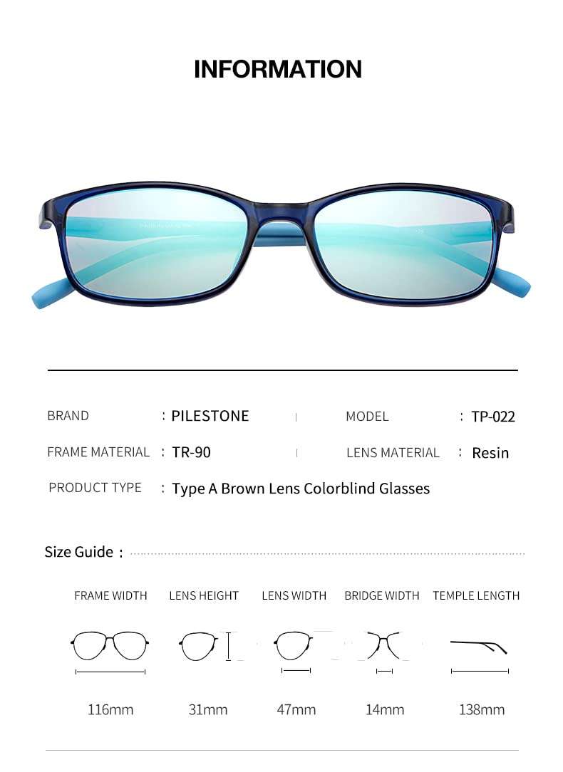 Pilestone Color Blind Glasses TP-022 for 10 Year Old Kids (Titanium Coated) Anti-UV 3