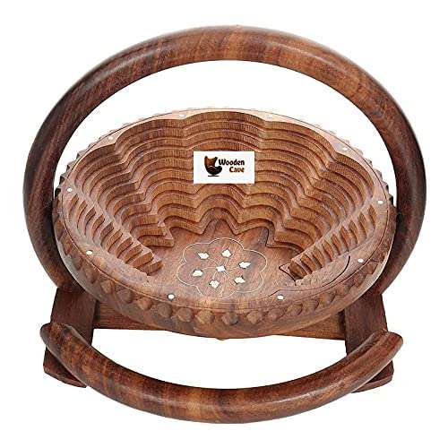 Fruit Basket For Dinning Table Wooden | Foldable Fruit Basket For Kitchen Strong Heavy made Stylish Basket With Portable Stand And Carry Handle 3