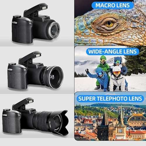 Monitech DSLR Cameras 33MP Digital Camera FHD 1080P Video Camera Auto-Focus Digital Cameras for Photography 24X Digital Zoom Vlogging Camera for YouTube with Tripod and 3 Lenses 2