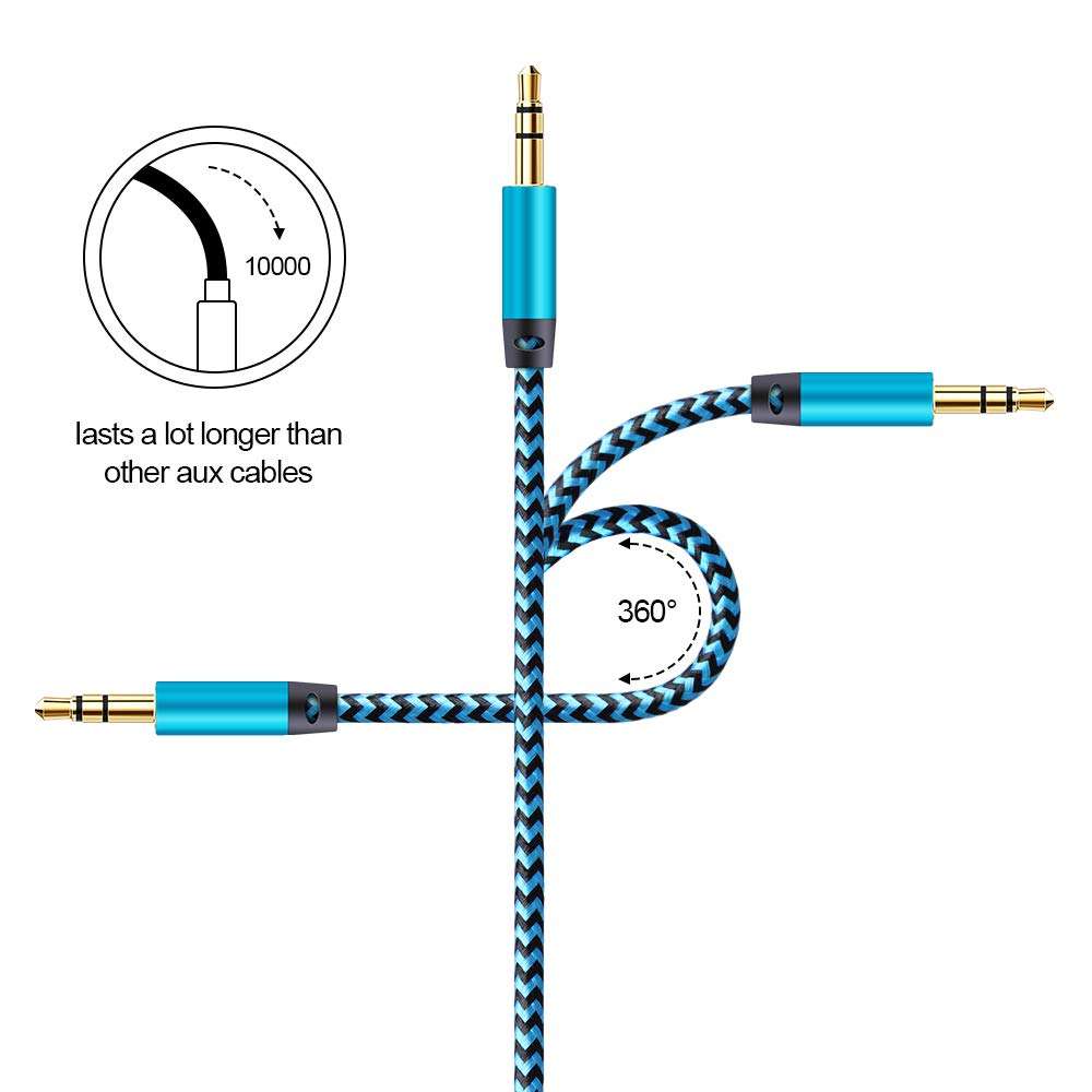 CableLovers Aux Cable, 2 Pack 5ft Auxiliary Cord 3.5MM Audio Cable Nylon Braided Headphone Cable Male to Male Aux Cord for Car/Home Stereos, iPhone, iPad, iPods, Beats, Galaxy, Sony, Echo Dot, Tablet 4