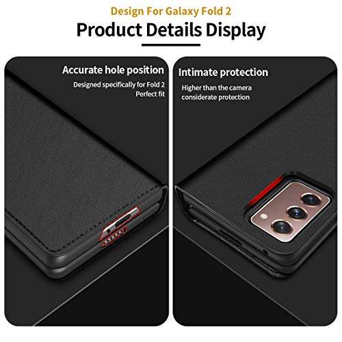 C CENMASO Compatible with Samsung Galaxy Z Fold 2 Mobile Phone Case All-Inclusive Anti-Fall Protective Cover for Galaxyz Fold 2 5G Folding Screen Stylish Carbon Brazing Leather Case (Plain Black) 2