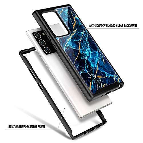 E-Began Case for Samsung Galaxy Note 20 Ultra 5G, Full-Body Shockproof Protective Black Bumper Cover (Without Screen Protector), Support Wireless Charging, Marble Design Durable Phone Case (Sapphire) 3
