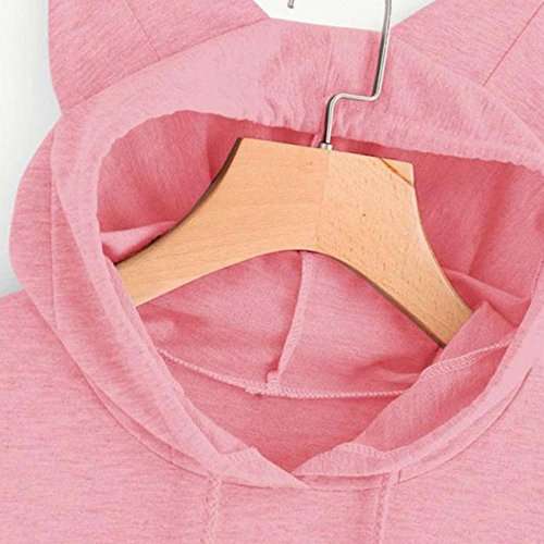 Women Teen Girl Hoodies Cute Cat Ear Novelty Printed Pullover Sweatshirt Funny Sports Tops with Kangaroo Pocket( Pink, XX-Large ) 4