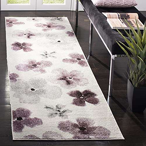SAFAVIEH Adirondack Collection Runner Rug - 2'6" x 6', Ivory & Purple, Floral Watercolor Design, Non-Shedding & Easy Care, Ideal for High Traffic Areas in Living Room, Bedroom (ADR123L) 1