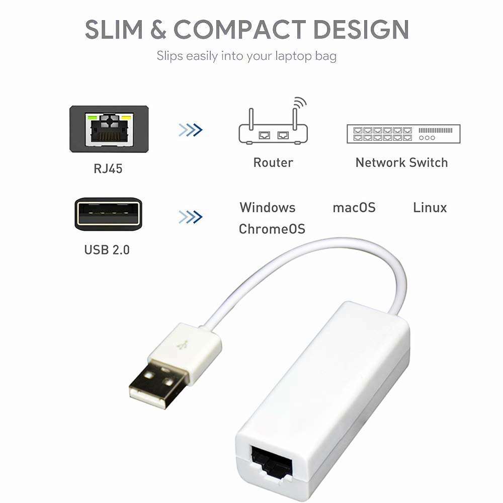 Rocketkart USB to Ethernet Adapter, Foldable USB 2.0 to Gigabit Ethernet LAN Network Adapter, 10/100 Mbps RJ45 LAN Network Adapter Support Windows 10/8.1/8/7/Vista/XP for Desktop Laptop MacBook Linux 6