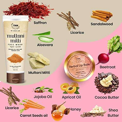 TNW-THE NATURAL WASH Beetroot Lip Balm & Multani Mitti Face Wash Combo for Acne-free Glowing Skin and Moisturized Lips (Paraben/Sulphate-free), Pack of 2 3