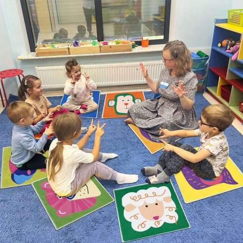 HiiARug 12pcs Carpet Squares for Classroom 18x18 Carpet Spots for Classroom Sitting Floor Seats for Kids Sit Spots for Classroom Kindergarten Playroom Decor Preschool Floor Dots for Classroom 2