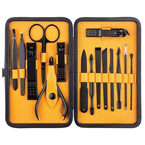 Brain Freezer 15 In 1 Nail Clipper Kit With Case Nail Care Set Pedicure Cutters Scissor Tweezer Knife Professional Manicure Set Tools Black Yellow