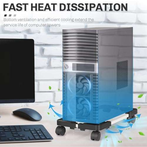 Liitrton Mobile CPU Stand Adjustable Computer Tower Stand with 4 Caster Wheels Fits Most PC (Black) 4
