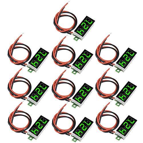 diymore 10pcs Mini Digital Voltage Meter DC 2.5~30V 0.28" 2 Wire Digital Voltmeter Gauge Tester Green LED Display Panel Mount Car Motorcycle Battery Monitor Led 1