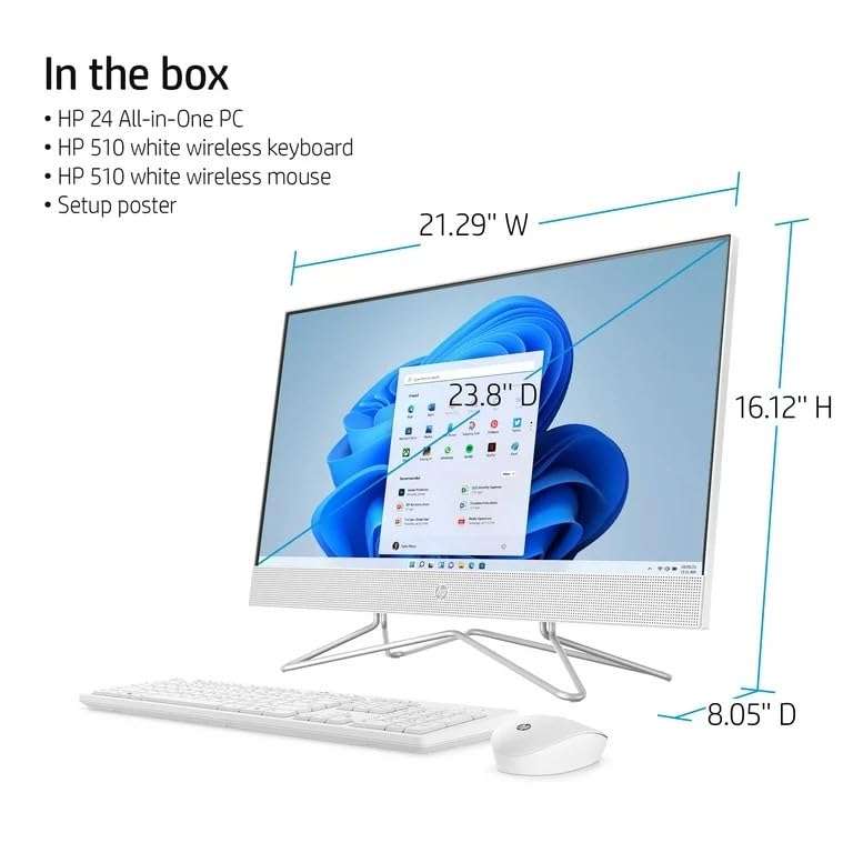 HP FHD 23.8” AIO Desktop PC, 11th Gen Intel Core i3-1115G4 Processor, 32GB RAM, 1TB SSD Storage, Win11 H, Remote Work Ready, Mouse and Keyboard 3