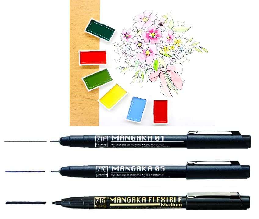 Kuretake ZIG CARTOONIST MANGAKA Black 3 set & Kuretake GANSAI TAMBI 48 colors setfor art, illustration, lettering, graphic designers, urban artists, paper crafters, AP-Certificated, Made in Japan 5