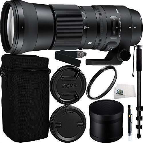 Sigma 150-600mm f/5-6.3 DG OS HSM Contemporary Lens for Canon EF Bundle Includes Manufacturer Accessories + 72 inch Monopod with Quick Release + UV Filter + Lens Pen + Microfiber Cleaning Cloth 1