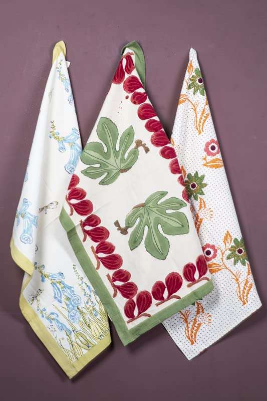 CONTRAST LIVING Upshra Hand Block Printed Kitchen Towel/Dish Towel/Hand Towel Multi Color Set of 3 Pcs 1