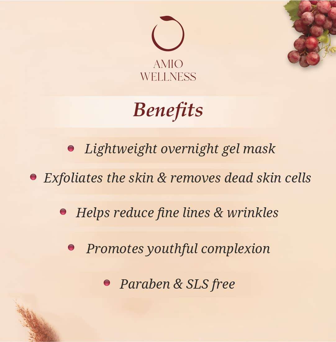 Amio Wellness Wine Sleeping Mask with Niacinamide & Hyaluronic acid | Glowing skin | Pure and Natural | Paraben and SLS Free | Reduces fine lines, wrinkles, helps in skin glow | Pack of 10gm 5