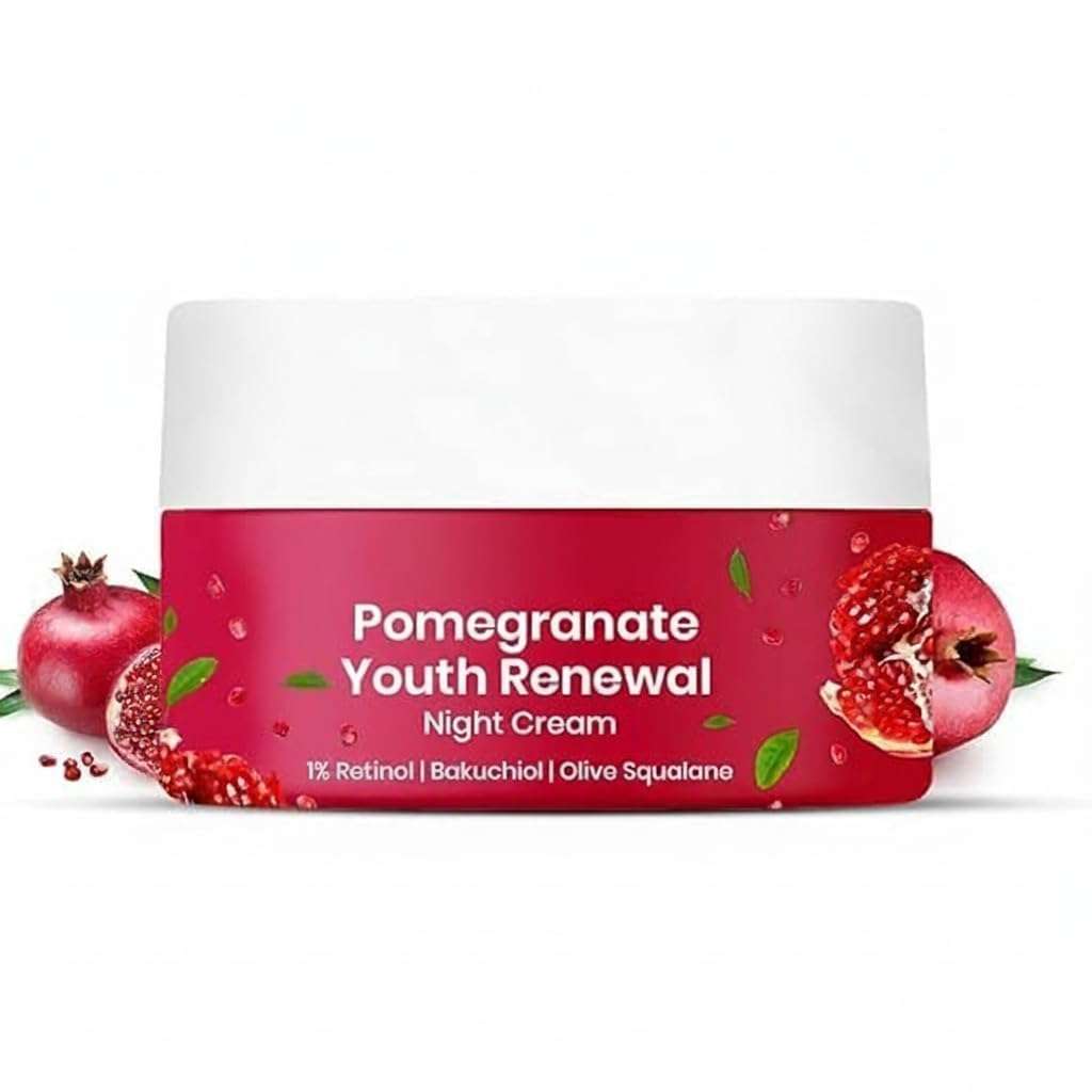 Pomegranate Youth Renewal Night Cream for Face – 1% Retinol, Bakuchiol & Olive Squalane – Hydrating & Nourishing Anti-Ageing Skin Cream – 50 g 1
