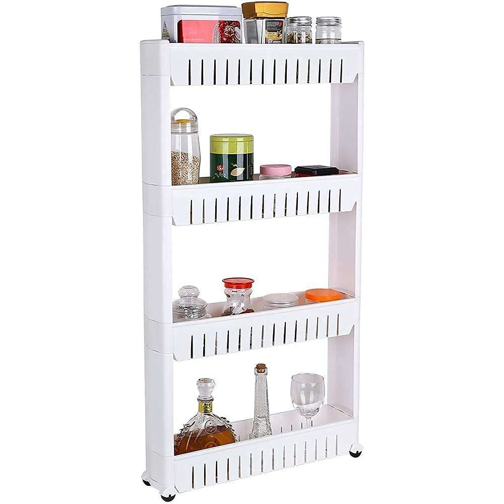 4 Layer Multi Storage Organizer Slim Rack Shelf with Wheels for Easy Movement | Unbreakable Plastic, white 3