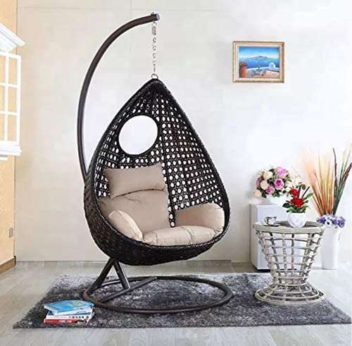 SpyderCraft Metal Alisha Craft Single Seater Swing Chair With Stand & Cushion Outdoor Indoor Balcony Garden Patio,Powder Coated Frame,Uv Protected Wicker,Premium Cushion 1