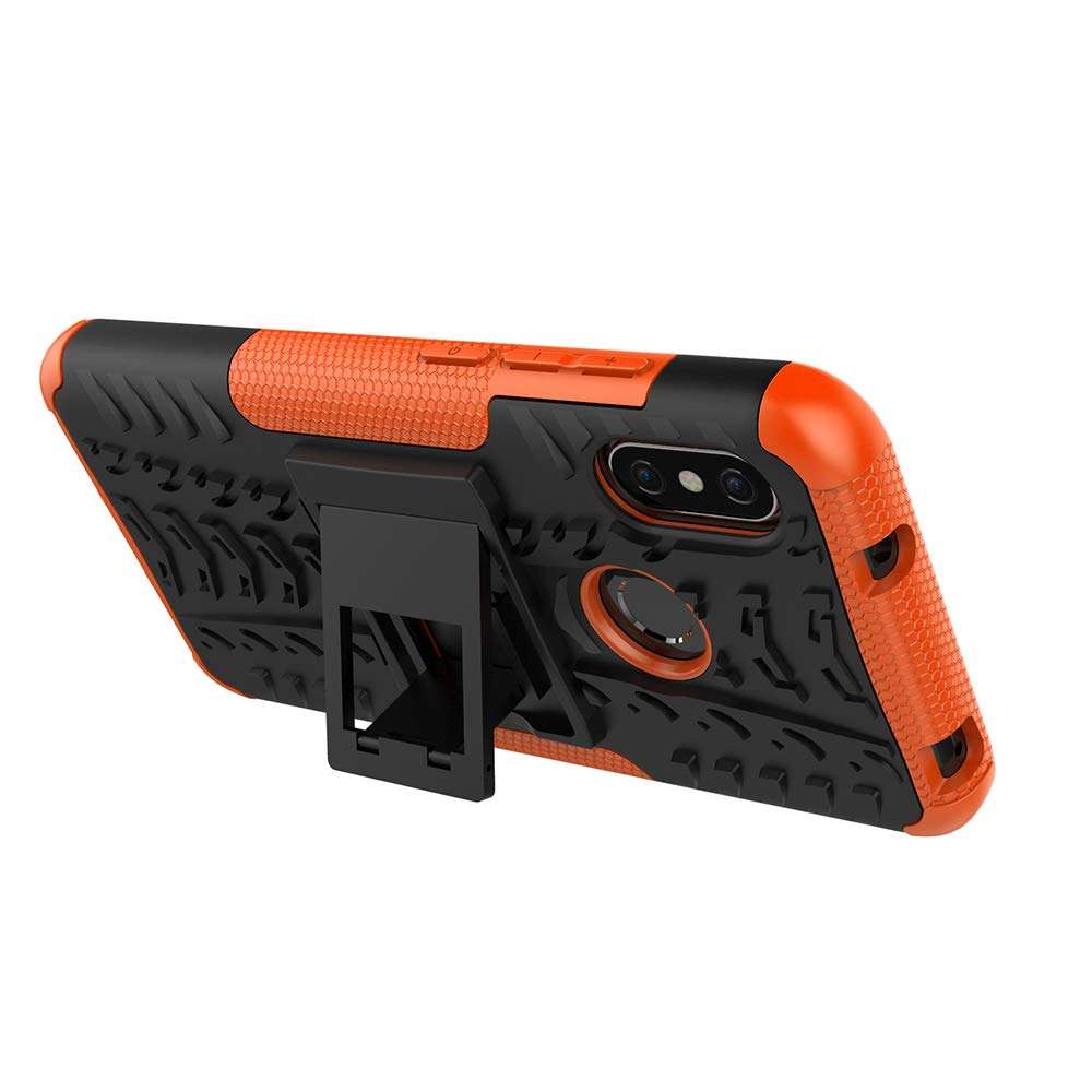 EMAXELER Xiaomi Redmi Note 6 Pro Case PC + TPU Hybrid Impact Tire Model with Kickstand Shockproof Heavy Duty Hard Dual Layer Case for Xiaomi Redmi Note 6 Pro -Orange Tire Pattern JX. 5