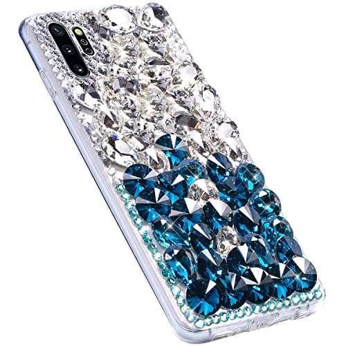 Case for Galaxy Note 10 Plus,Galaxy Note 10 Plus Diamond Case,3D Handmade Bling Rhinestone Diamonds Sparkle Case Girls Women Full Crystals Bling Diamond Case Cover for Galaxy Note 10 Plus,Blue+Clear 3