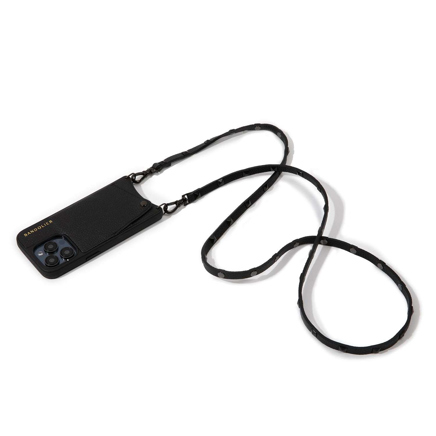 Bandolier Sarah Crossbody Phone Case and Wallet - Black Leather with Pewter Detail - for iPhone Plus 1