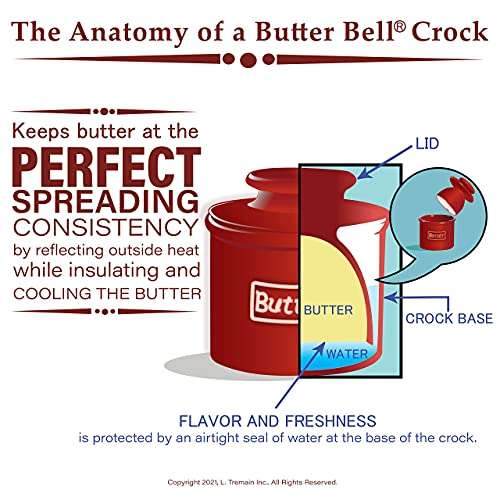 Butter Bell - The Original Butter Bell crock by L Tremain, a Countertop French Ceramic Butter Dish Keeper for Spreadable Butter, Café Retro Collection, Royal Blue, Glossy Finish 6