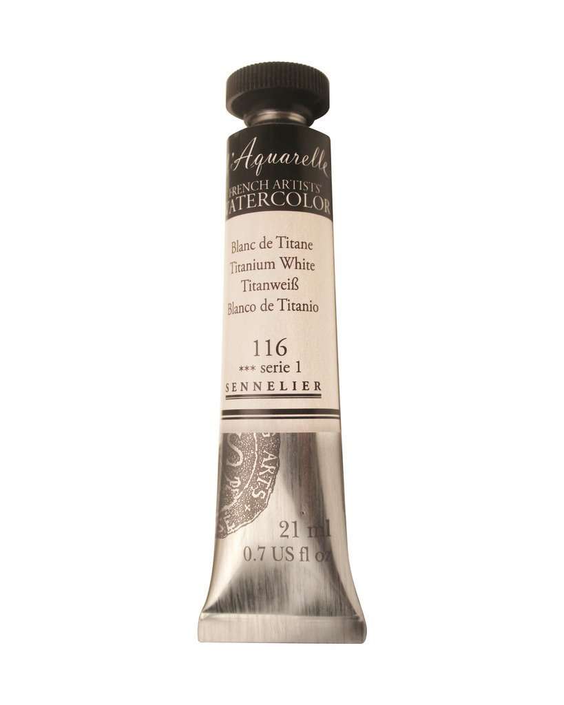 Sennelier Aquarelle French Artists Watercolour 21 ml Black/White/Grey (Titanium White)
