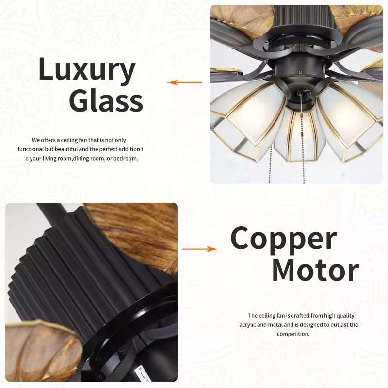 The Crafted Gesture Tropical Palm Leaf Ceiling Fan with Light Kit, 52-Inch Bronze Finish, 5 Blades, Indoor Lighting for Living Room, Bedroom 6