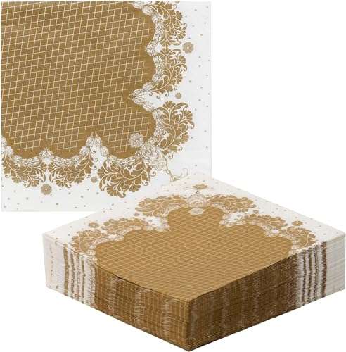 Talking Tables 40 x Gold Disposable Paper Napkins for Christmas Wedding Birthdays Bridal Showers Decoupage Design Elegant Recyclable Tableware USA - 6.5 x 6.5 in