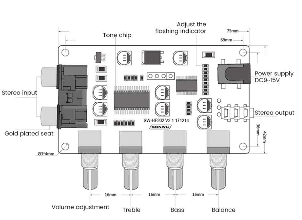 Tone Board Preamplifier Tweeter Bass Volume Control Preamp Audio Processor for Amplifier Board Home Theater 3