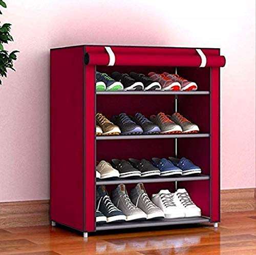 FRAZZER Multipurpose Metal Collapsible Shoe Stand (Red, 4 Shelves)
