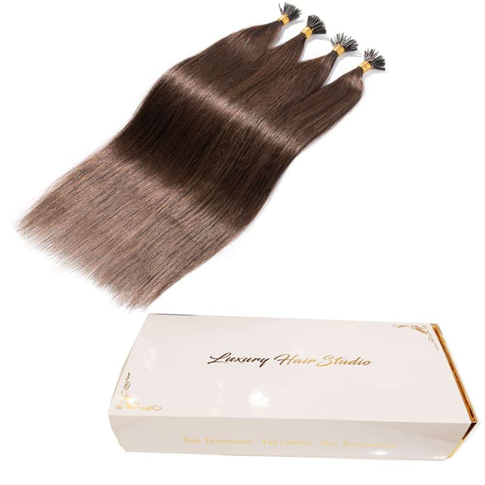 LHS -LUXURY HAIR STUDIO I-Tip Double Drawn Fusion Permanent Human Hair 24Inch Light Brown Straight (100 Strands) Hair Extension 6