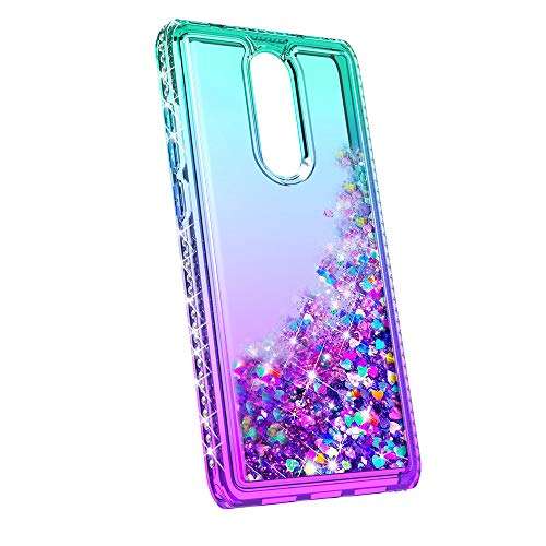 Telegaming Coolpad Legacy Phone Case, Gift for Women and Girls, Cute Flowing Bling Stars Quicksand Clear Soft TPU Bumper Hard PC Back Protective Case for Coolpad Legacy Teal to Red 3