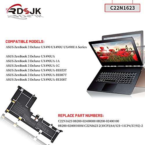 C22N1623 Laptop Battery for Asus ZenBook 3 Deluxe UX490 UX490U UX490UA UX490UA-1A UX490UA-1C UX490UA-BE033T UX490UA-BE087T UX490UA-BE108T Series 0B200-02400100M 7.7V 46Wh 3