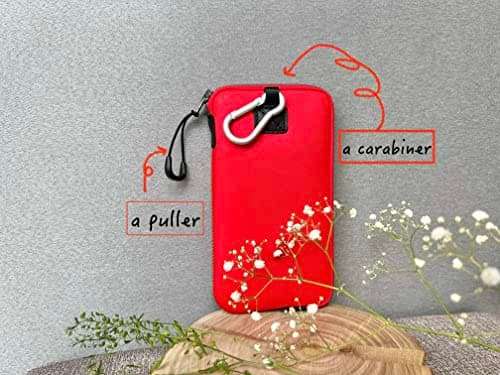 OneJoy Neoprene Cell Phone Pouch, Large Zipper Opening, Lightweight & Protective Phone Sleeves for iPhone Durable Phone Carrier Bag, Thermal Carrying Phone Pouch with Inner Pocket [ Red ] 2