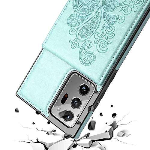 SIZIYNan Flip Case for Samsung Note 20 Ultra Case, Embossed Flower Series PU Leather Galaxy Note 20 Ultra Case for Women with Wallet Card Holders Phone Case for Samsung Galaxy Note 20 Ultra, Mint 5