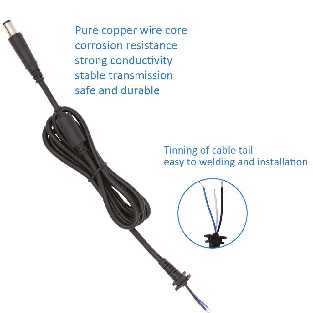 DC Cable 7.4mm x 5.0mm Male Plug DC Power Adapter Pigtail Cable Cord 7.4 x 5.0mm Male Plug with Needle for DELL HP Laptop Power Adapter 3