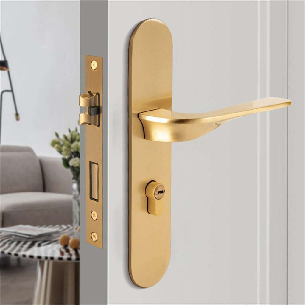 PGNEX American Brass Interior Door Mute Magnetic Handle Door Lock Bedroom Door Handle Brass Cylinder Lockset 3
