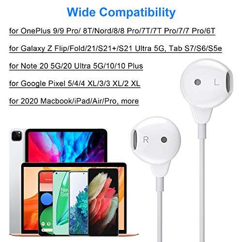 USB C Headphone for iPhone Air 17 Pro Max 16 16e 15 Plus for Samsung S25 S24 S23 FE S22 S21 A17 Galaxy Z Flip Type C Earphone with Mic Control Noise Cancel Wired Earbuds for iPad A16 10 Pixel 7 8 9a 9 4