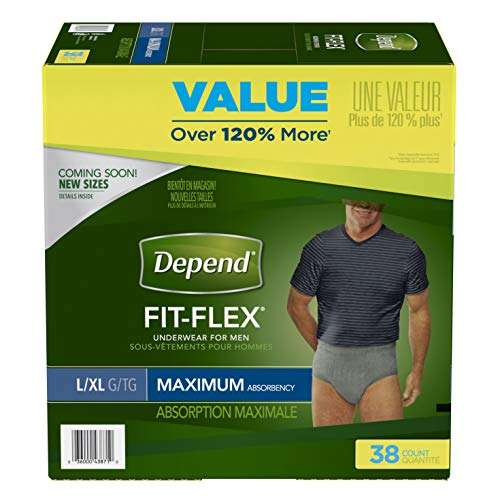 Depend FIT-FLEX Incontinence Underwear for Men, Maximum Absorbency, Large/X-Large, Gray (Packaging may vary) 1