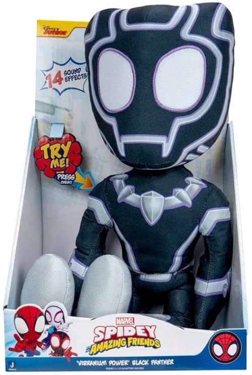 Marvel 16-Inch Talking Black Panther Plush - Vibranium Power with Sounds & Phrases - Spidey & His Amazing Friends 1