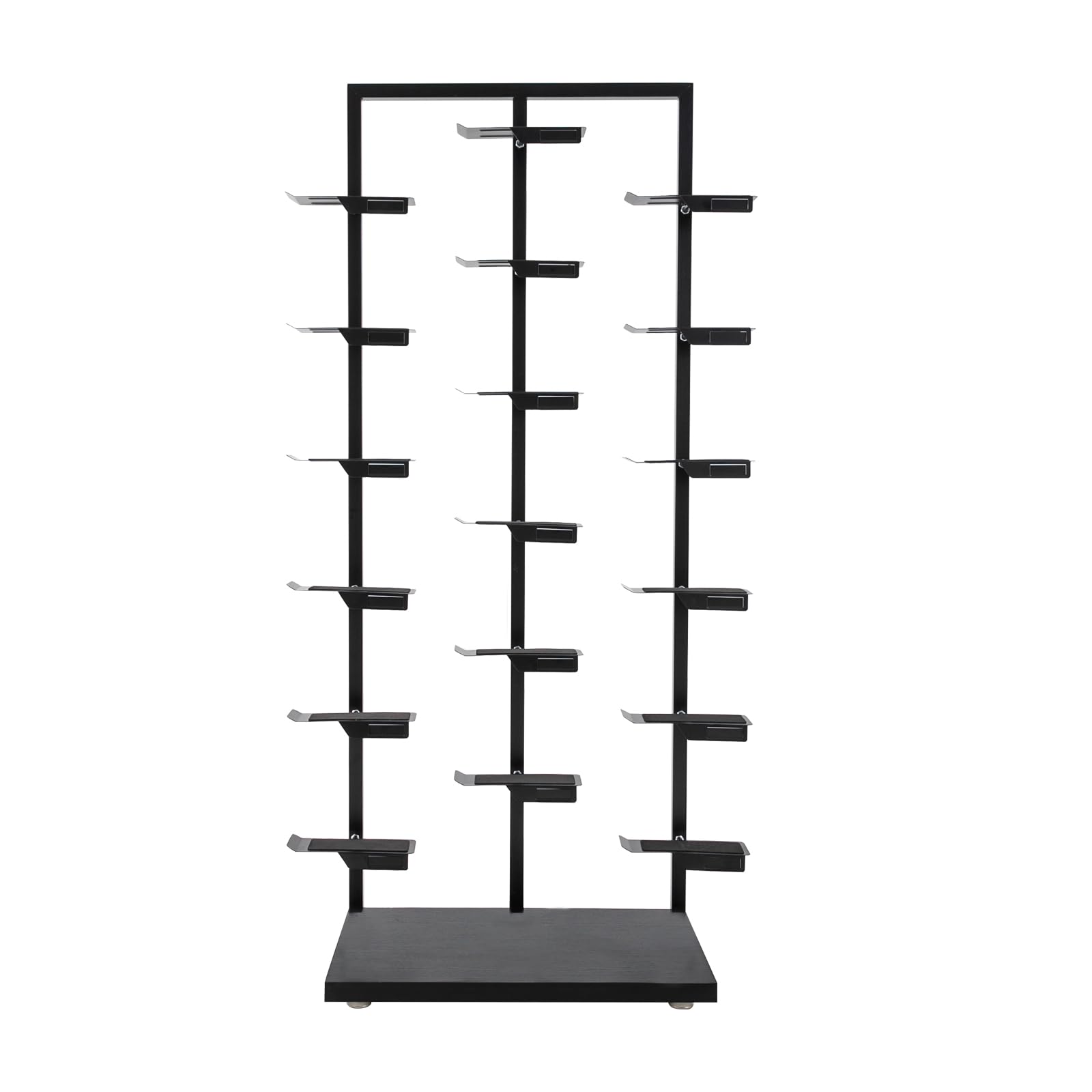 CURIEUYU Commercial Store Shoe Rack, Free Standing Retail Boutique Shoe Display Shelf, Metal Sneaker Basketball Shoes Stand, 18 Shoe Holders for Home Store (Oak, Black) 5