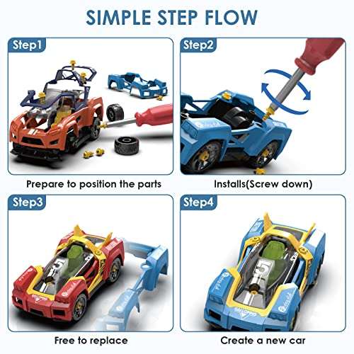 2022 New Assembly Car Toys for Kids, Take Apart Racing Car DIY Toy Vehicles Assembly Race Car Kit 3-in-2 Building Kits with Screwdriver, Birthday Gifts for Boys and Girls 4