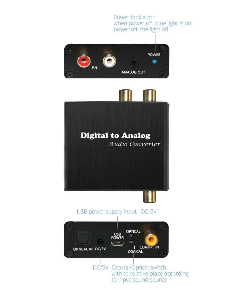 XtremPro Digital to Analog Audio Converter w/ USB Power Cable and AC Adaptor - Black (65002) 5