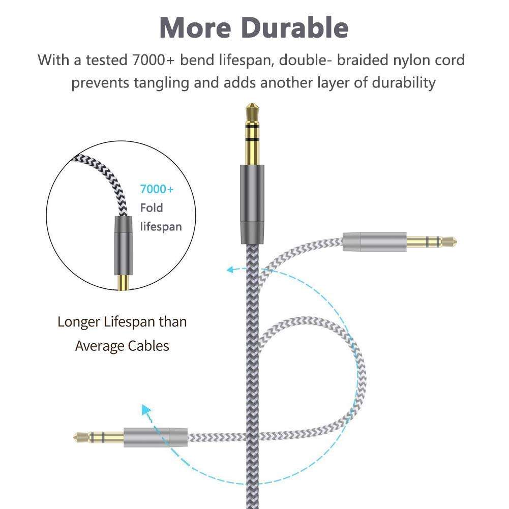 Audio Extension Cable,Aux Cable 3.5mm Male to Female HiFi Nylon Braided Stereo Auxiliary Audio Cord Compatiable with Car Stereos,Headphones,Android Smart Phone,Echo Dot, Speaker[1-Pack 10 FT] 2